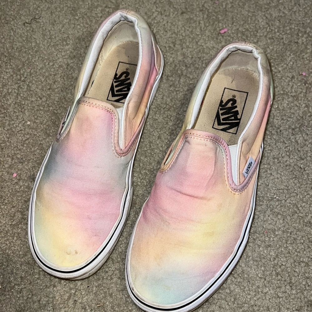 pastel rainbow slip on vans